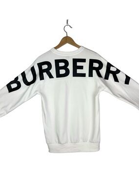 Burberry Logo Print Oversized White Crew Neck Pullover Sweatshirt size medium